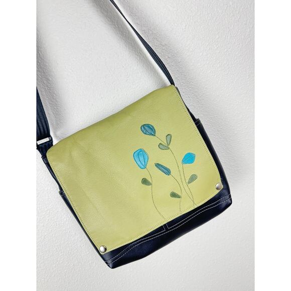 Queen Bee Creations Handbags - Queen Bee Creations Floral Messenger Bag Truckette Green Black Crossbody